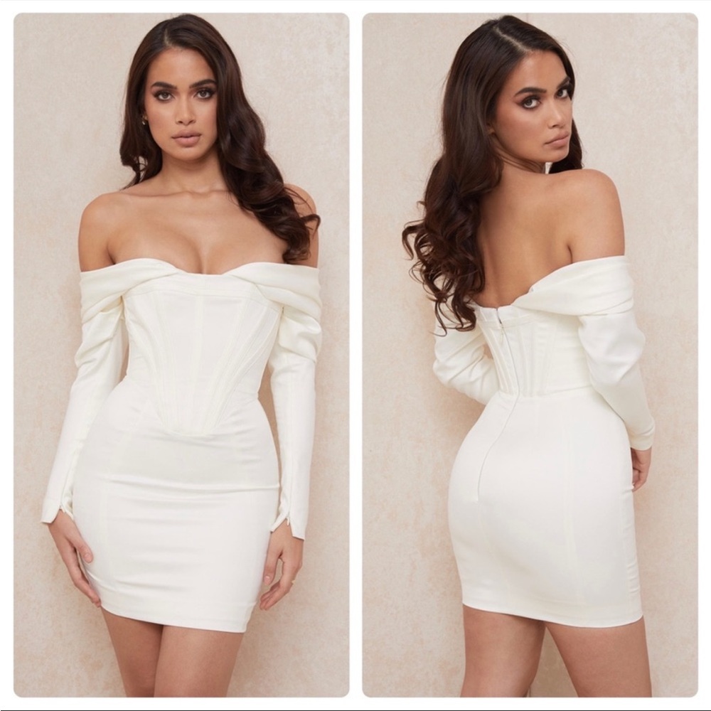 RARE House of CB ‘Arista’ Satin Corset Mini Dress Ivory